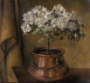 unknow artist Fanny Inama von Sternegg 1927, Blumenstock in Kupferkessel oil painting on canvas